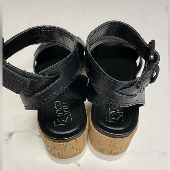 Franco Sarto Women’s Ankle Strap Cork Black Leather Sandals - 7M L-FAE - Picture 6 of 16